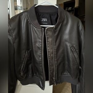 Zara- cropped chocolate leather jacket